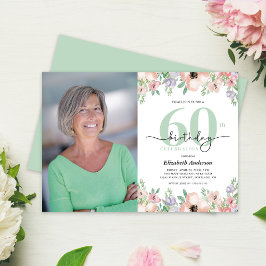 Invitación Photo 60th Birthday Party Pastel Floral 