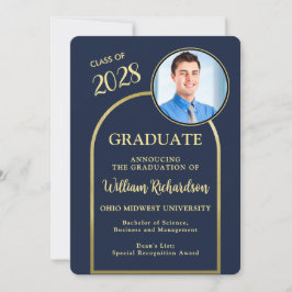 Invitación Photo Arch Navy Gold Graduation Announcement