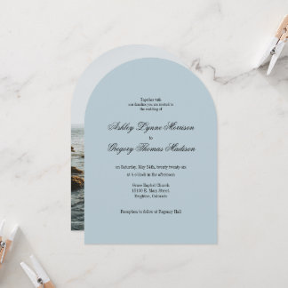 Invitación Photo Arch Shaped teal Wedding Invitation