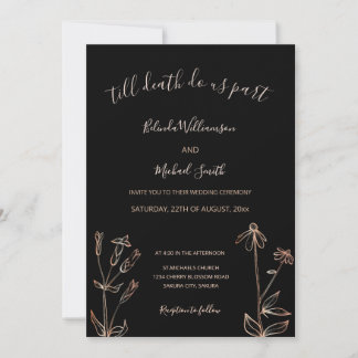 Invitación PHOTO | Black Rose Gold Wildflower | Goth Wedding