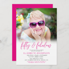 Invitación Photo Black White Pink 50 Fabulous Birthday Modern