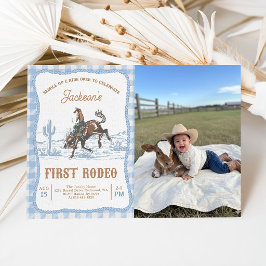 Invitación Photo Blue Western Cowboy First Rodeo Invitation