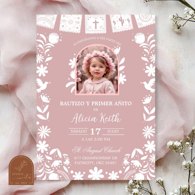 Invitación Photo Blush Pink Cielito Lindo Baptism (Subido por el creador)