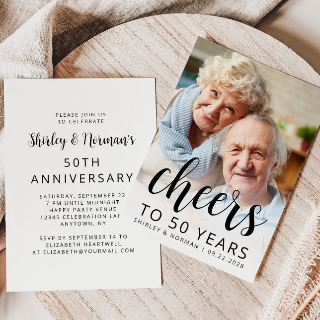 Invitación Photo Cheers Black Script 50th Anniversary Party (Subido por el creador)