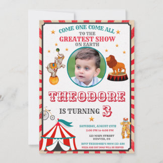 Invitación Photo Circus Birthday Invitation - Vintage Big Top