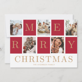 Invitación Photo Collage Christmas Family Gold Holiday Card