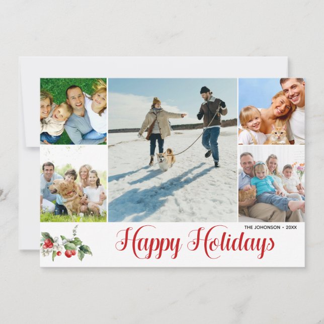 Invitación Photo Collage Handwritten Happy Holidays (Anverso)