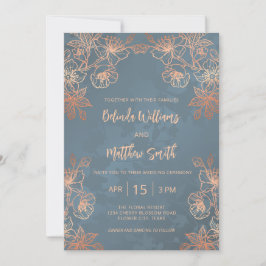 Invitación Photo Copper Gold Dusty Blue Wedding