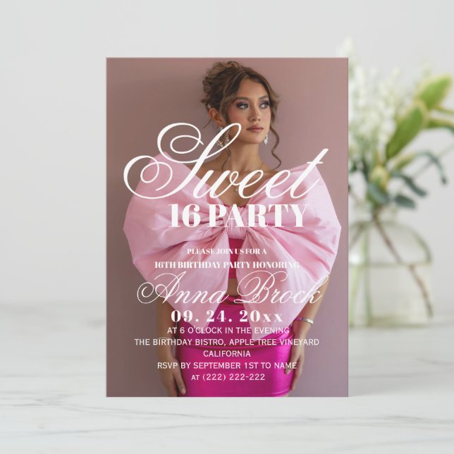Invitación Photo Elegance Sweet 16 Birthday Party Invitation (Anverso de pie)