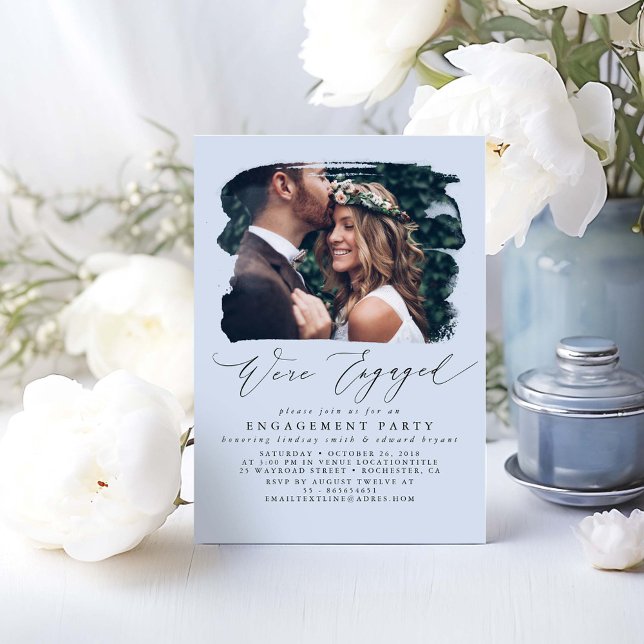 Invitación Photo Engagement Party Invitations - We're Engaged (Dusty Blue Engagement Party Photo Invitations)
