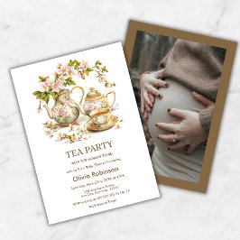 Invitación Photo Floral Tea Party Time for Tea Baby Shower 