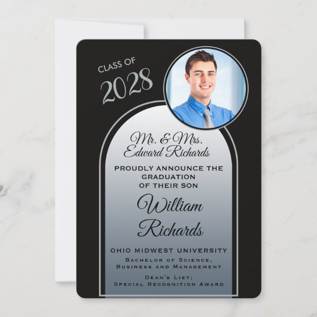 Invitación Photo From Parents Black Graduation Announcement (Anverso)