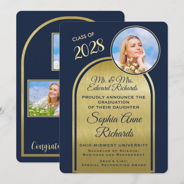 Invitación Photo From Parents Navy Graduation Announcement (Anverso / Reverso)