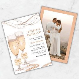 Invitación Photo Gold Bow Pearls and Prosecco Bridal Shower
