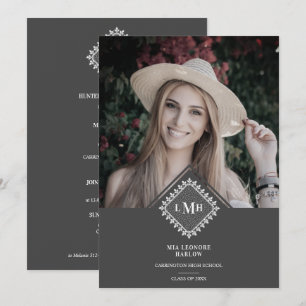 Invitación Photo Graduation Party Chic Initial Lace Romantic 