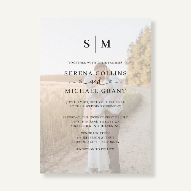 Invitación Photo Heart Script QR Code Wedding (Subido por el creador)