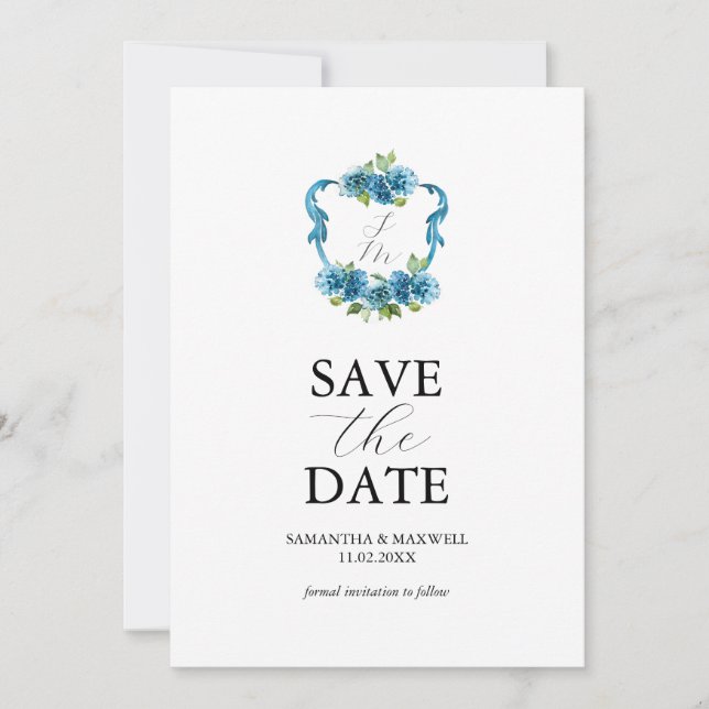 Invitación Photo Hydrangea Monogram Save The Date (Anverso)