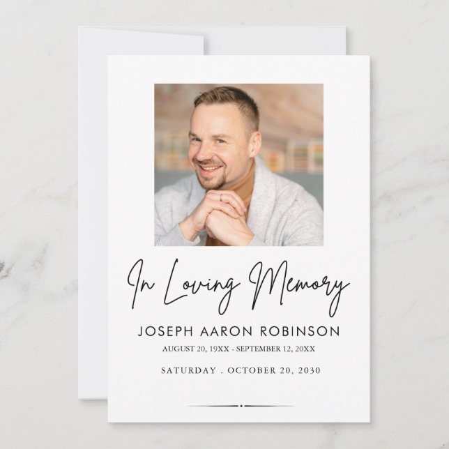 Invitación Photo In Loving Memory Funeral Memorial Keepsake (Anverso)