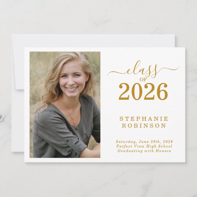 Invitación Photo Modern Gold Graduation 2026 Announcement (Anverso)