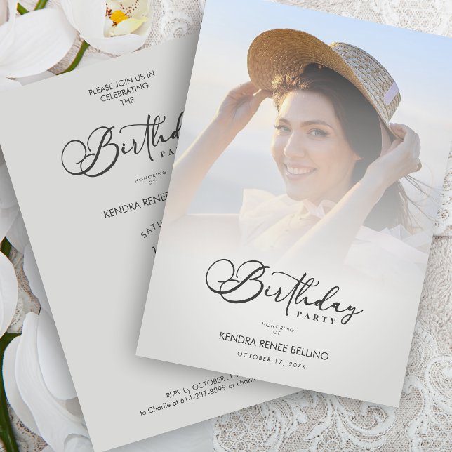 Invitación Photo Modern Transparency Overlay Vellum Effect (Custom Photo Modern Transparency Overlay Vellum Effect Birthday Card Invitation with Envelope.)