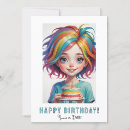 Invitación *PHOTO NAME Birthday Card Girl Cake Rainbow