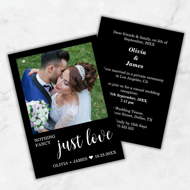 Invitación Photo Nothing Fancy Just Love Wedding Reception   (Photo Black Nothing Fancy Just Love Wedding Reception Invitation)