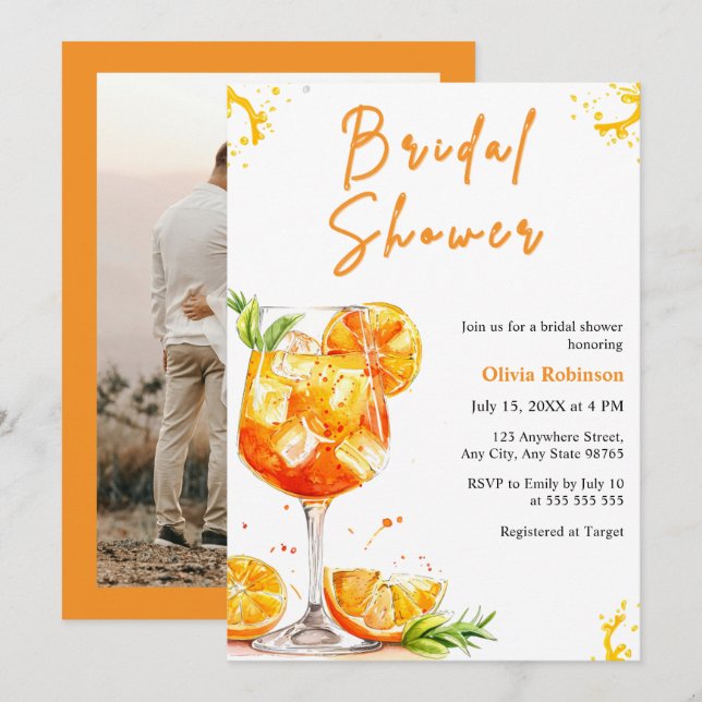 Invitación Photo Orange Cocktail Aperol Spritz Bridal Shower  (Anverso / Reverso)