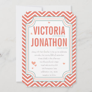 Invitación Photo Peach and Mint Zig Zag Typography Wedding