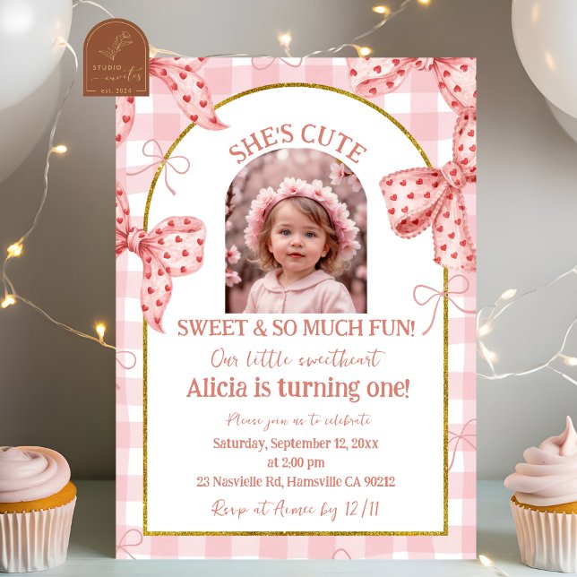 Invitación Photo Pink Bow Cute Sweetheart Girl Birthday (Subido por el creador)