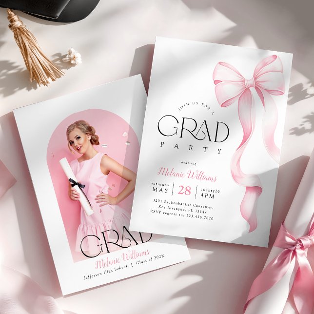 Invitación Photo Pink Bow Graduation Party (Subido por el creador)