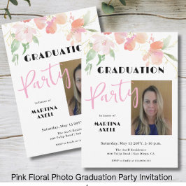 Invitación Photo Pink Floral Graduation Party Invitation