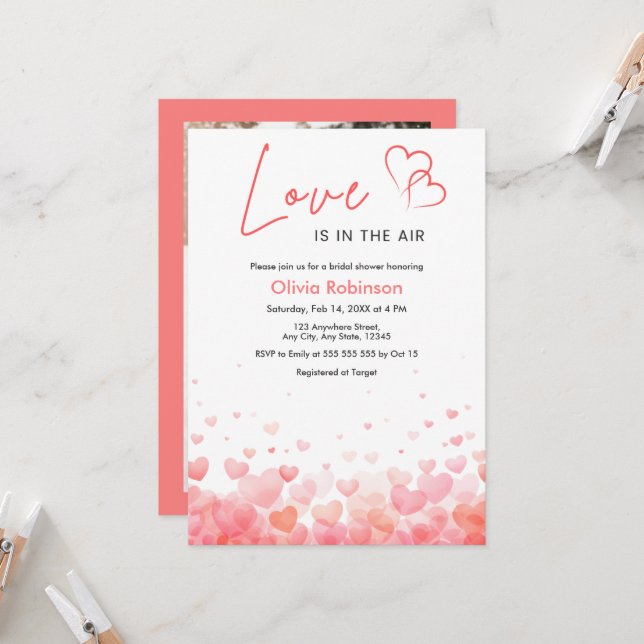 Invitación Photo Pink & Red Love is in the Air Bridal Shower  (Anverso/Reverso In Situ)