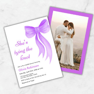 Invitación Photo Purple Bow Shes Tying the Knot Bridal Shower