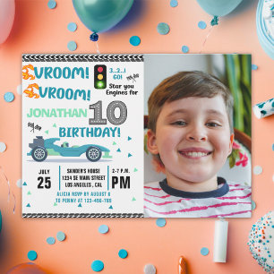 Invitación Photo Race Car • 10th Birthday Boy