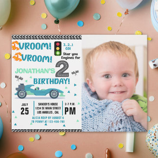 Invitación Photo Race Car • 2nd Birthday Racing Party