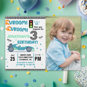 Invitación Photo Race Car • 3rd Birthday Racing Party
