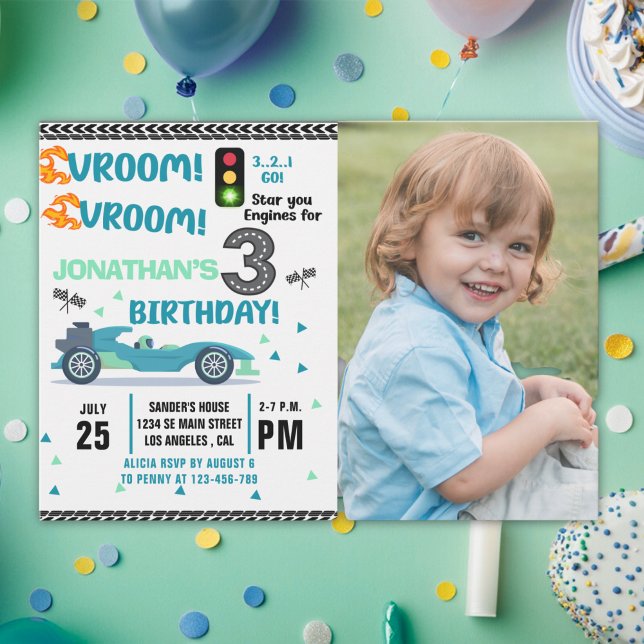 Invitación Photo Race Car • 3rd Birthday Racing Party (Subido por el creador)