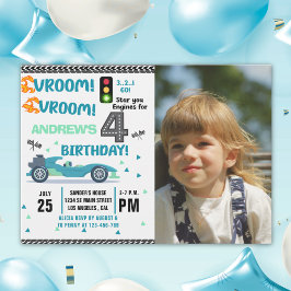 Invitación Photo Race Car • 4th Birthday Racing Party
