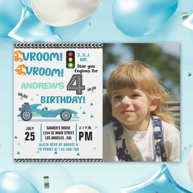 Invitación Photo Race Car • 4th Birthday Racing Party (Subido por el creador)