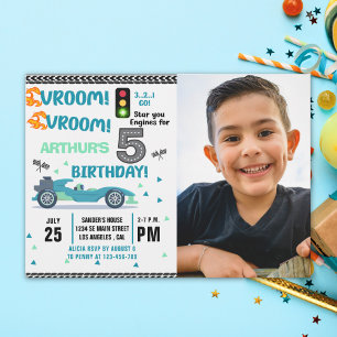 Invitación Photo Race Car • 5th Birthday Racing Party