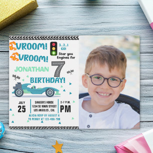Invitación Photo Race Car • 7th Birthday Racing Party