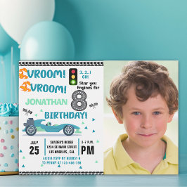 Invitación Photo Race Car • 8th Birthday Boy