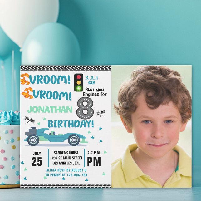 Invitación Photo Race Car • 8th Birthday Boy (Subido por el creador)
