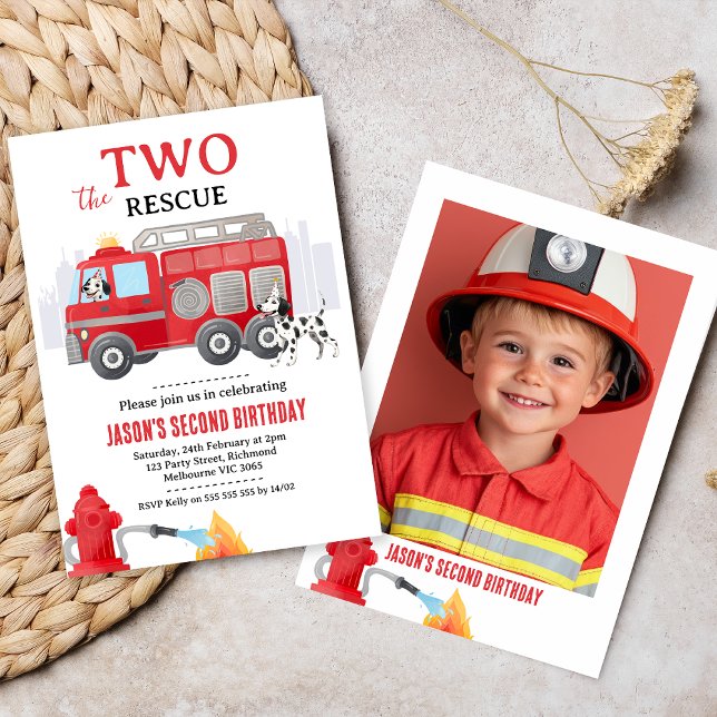 Invitación Photo Red Two The Rescue Fire Engine 2nd Birthday (Fire Truck Birthday Invitation, 
Sound The Alarm Invitation, Fire Truck Invitation Template,  Photo)