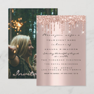 Invitación Photo Rose Bridal Shower Rose Pink Heart Grily