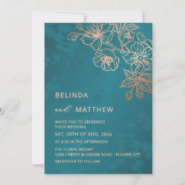 Invitación Photo Rose Gold Teal Wedding