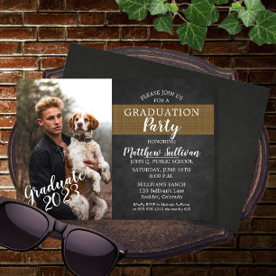 Invitación Photo Rugged Charcoal   Burlap Graduation Party