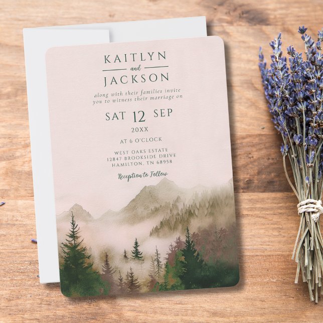 Invitación Photo Rustic Watercolor Mountain Wedding (Photo Rustic Watercolor Mountain Wedding Invitation)