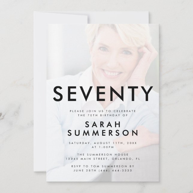 Invitación Photo Seventy Black White 70th Birthday (Anverso)
