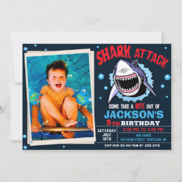 Invitación Photo Shark Birthday Invitation Shark Attack party